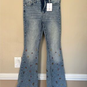 Jessica Simpson Blue Flare Jeans with Floral Embroidery